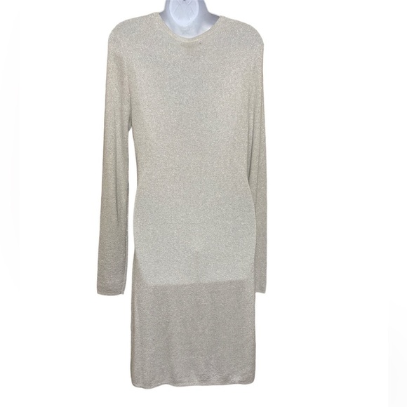 RACHEL ZOE Sweater Dress Silver Shimmer Bodycon Pull Over L event holiday soft - Picture 8 of 8